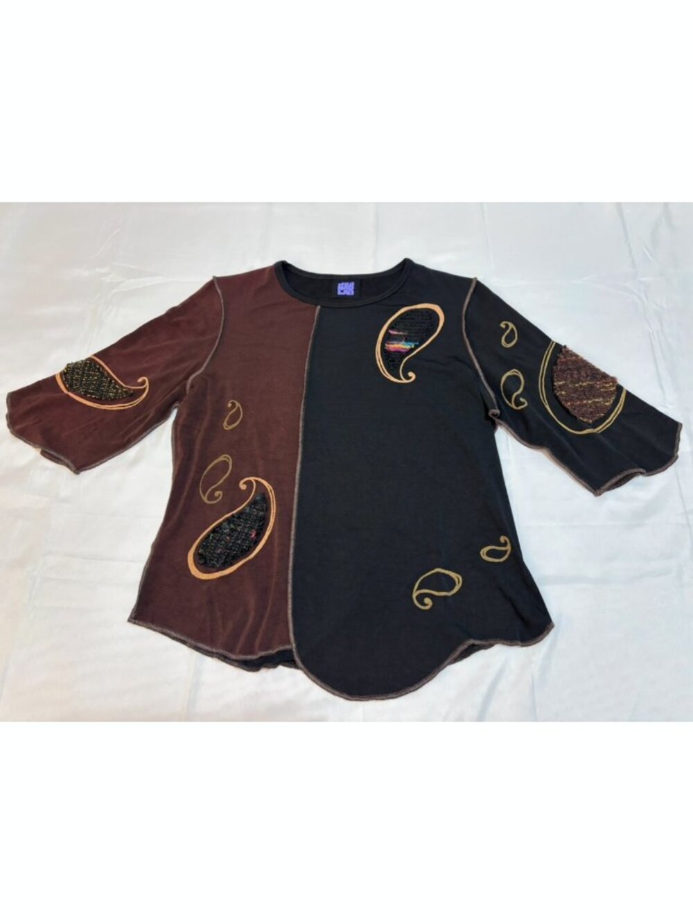 Vintage JG’s Mad Lab Art to Wear Paisley Patchwork Tunic Top Small Made USA